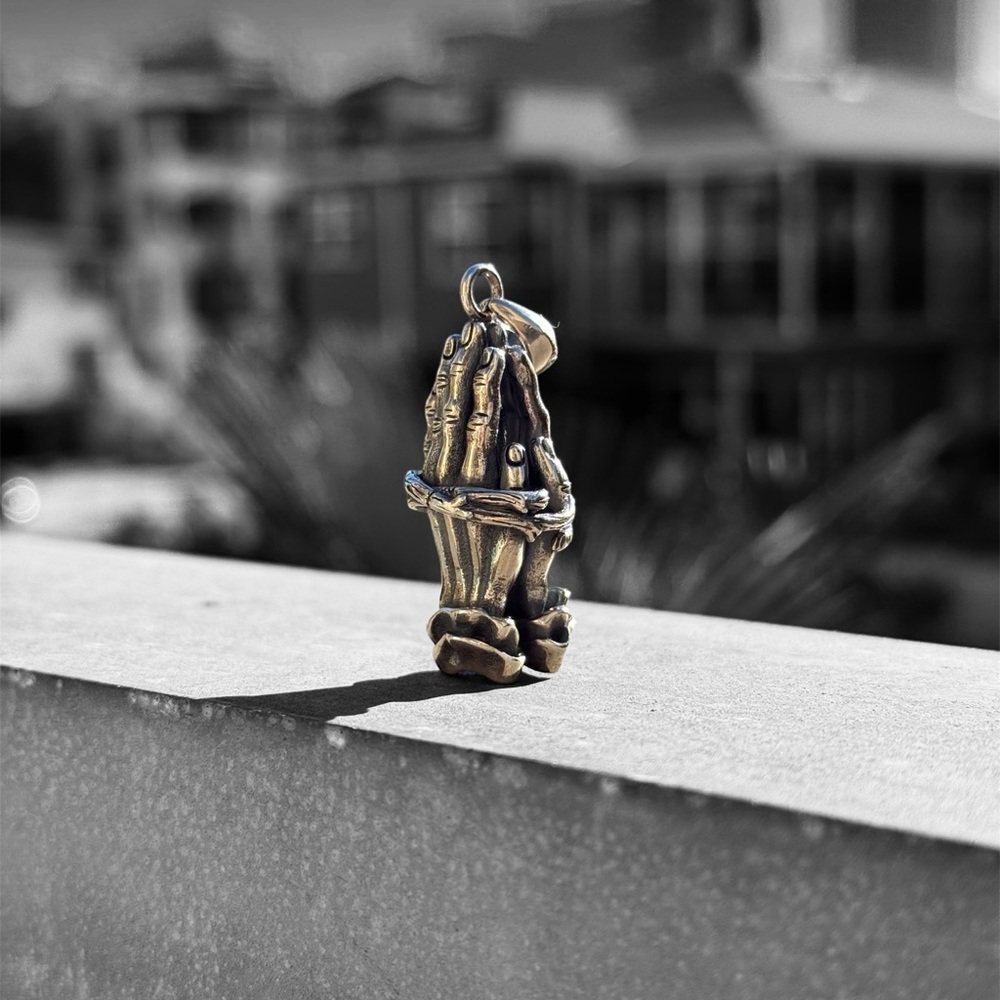 Solid 925 Sterling Silver Prayer Hands Pendent - image 6